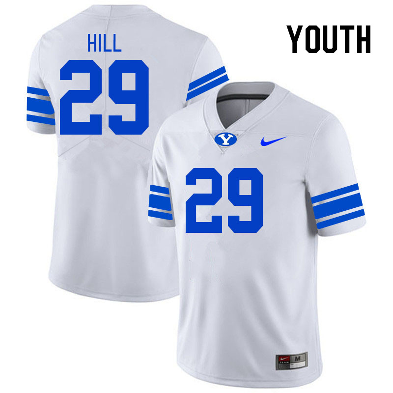 Youth #29 Jake Hill BYU Cougars College Football Jerseys Stitched Sale-White - Click Image to Close